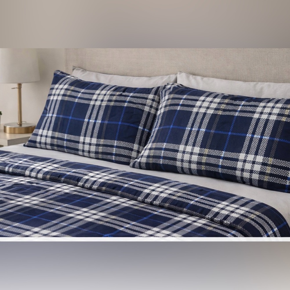 Brand New Plaid Sheet Set Queen Blue Gray White Bedding Set 4 Piece Twin XL